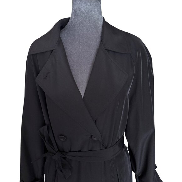 Utex Vintage Black Double-Breasted Trench Coat With Belted Waist & Side Pockets - Picture 2 of 8